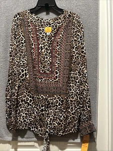 Blusa donna Ruby Rd taglia S, nero/rosso, XL, leopardata con perline nuova con etichetta. $65,00 - Foto 1 di 4