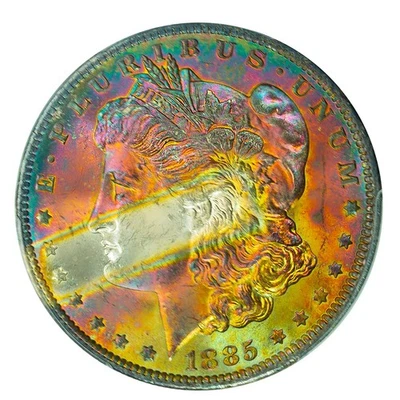 1885-O graduación profesional MS63 MORGAN $ MONSTRUO COLORIDO ARCO IRIS EN TONOS AUDACES (VIDEO) ** Foto 1 de 4