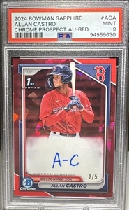 ALLAN CASTRO 2024 BOWMAN CHROME 1ST SAPPHIRE RED REFRACTOR AUTO #2/5 RED SOX - Picture 1 of 4