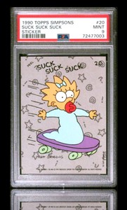 1990 topps the simpsons #20 maggie simpson rc; suck, suck! rookie sticker PSA 9