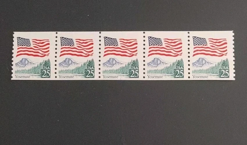 U.S. Sc. #2280 25c Flag over Yosemite PNC Strip of 5, MNH, Plate #1. Free ship! - Image 1 of 3