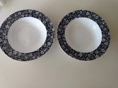 Juego (2) Vajilla Martha Stewart Geneva 9" Ensalada Sopa Cuencos Negro Blanco Foto 1 de 4