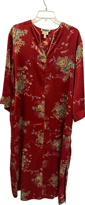 Vintage LEJABY Neiman Marcus Red Floral house coat dress with pockets Women’s S - Image 1 of 4