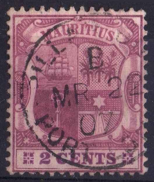 U9085 MAURICIO 1907 Escudo de armas 2c SG 165 Cancelar PORT LOUIS PILLAR BOX B Foto 1 de 1