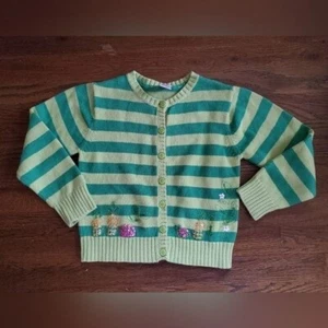 Vtg GYMBOREE Girls 6 green striped cardigan veggies carrot radish - Picture 1 of 6