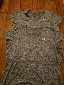 SET OF 2 Under Armour Moisture Wicking V Neck Short Sleeve Workout T Shirts - Picture 1 of 6