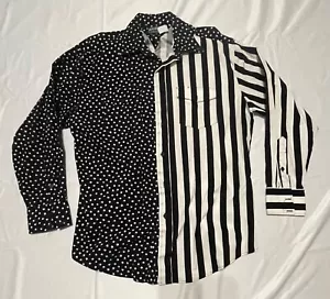 Camicia anni 90 Rough Rider By Circle T Western bianco e nero stelle e righe TAGLIA LAR - Foto 1 di 9