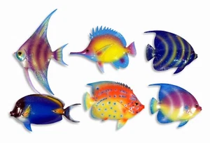 Decorazione da parete pesci tropicali assortiti dipinti a mano 6" (set di 6) 10D - Foto 1 di 1