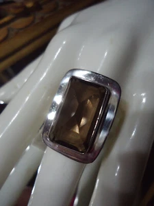 Smoky Quartz Silver Designer Ring Stunning Huge 2cm Rectangular Pyramid UK P New - Picture 1 of 8