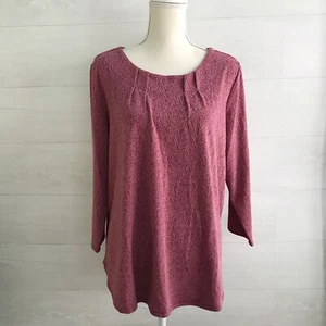 Dana Buchman - 2-tone Burgundy textured knit top, pleated neckline, XL - Picture 1 of 6