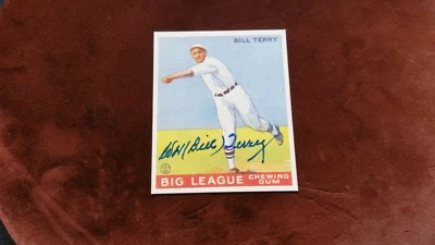 Tarjeta de béisbol autografiada por Bill Terry # 20 HOF NY Giants Big League chicle Foto 1 de 2