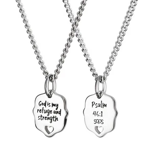 Women Stainless Steel God Is My Refuge Scallop Shape Cross Cutout Necklace - Picture 1 of 5