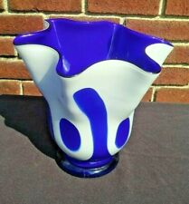 Fluted Blue & Milk White Cased Art Glass FLUTE VASE 8 1/2" x 9"