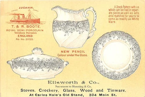 Tarjeta comercial Middletown CT Ellsworth Co. T & R Bota Semiporcelana Barco "Lucania" - Imagen 1 de 2