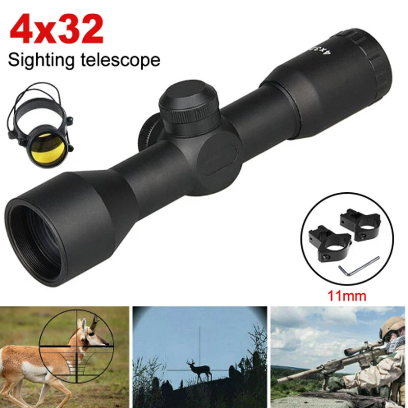 Compact 4x32 Optic Hunting Optical Riflescope w/ 11mm Mount For Air Rifle Sight - Image 1 of 4
