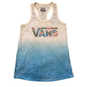 Vans Tank Top Mädchen Medium M Blumen Logo weiß blau ärmellos Baumwollmischung - Bild 1 von 5