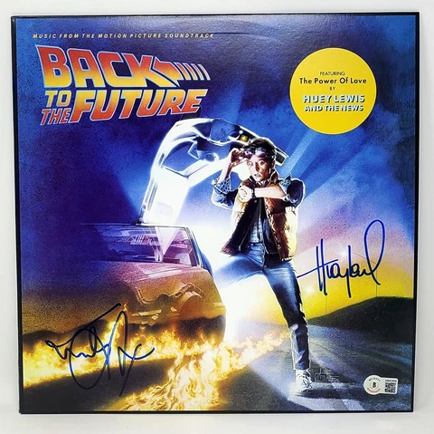 MICHAEL J FOX HUEY LEWIS Signed BACK TO THE FUTURE Soundtrack Album w/ Vinyl BAS Cover