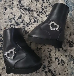 Build A Bear schwarze Rockstar Teddybär Stiefel Paar Glitzer Herz Schuhe - Bild 1 von 5