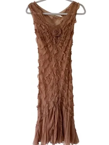 Couture Max Studio Special Edition Silk Ruffled Dress With Rosette Vintage Sz.S - Picture 1 of 16