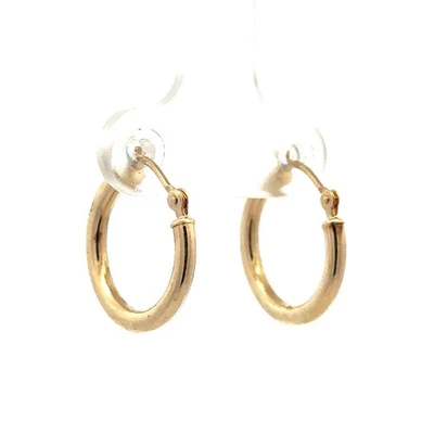 Designer 14k Yellow Gold Classic Petite Small Hollow Round Hinged Hoop Earrings - Image 1 of 4