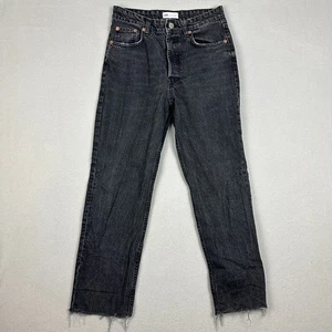 Zara Jeans Womens Size 6 High Waist Straight Leg Raw Hem Black Denim Dark Wash - Picture 1 of 7