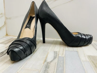 Boutique 9 Platform Pumps with Toe  Strap Details 4” Hells Black Leather Size 8 - Image 1 of 4