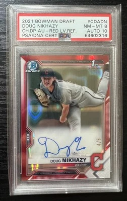 2021 Bowman Draft Doug Nikhazy Red Lava Refractor 1st Auto /5 PSA NM-MT Auto 10 - Image 1 of 3