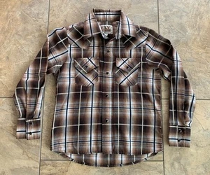 Ely Cattleman Youth Boys Small Pearl Snap Western Shirt Long Sleeve Plaid Rodeo - Picture 1 of 9