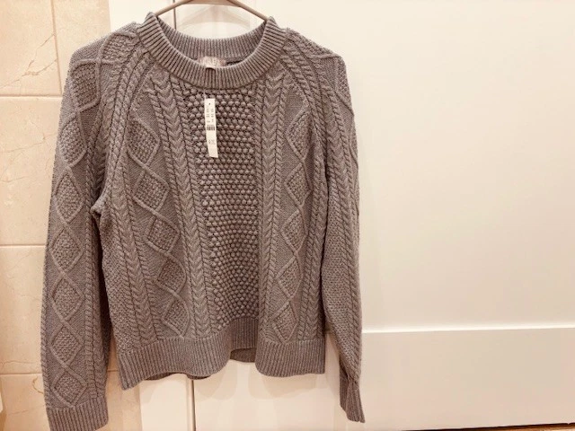 Suéter gola redonda de malha de algodão J.Crew tamanho médio cinza CE718 novo com etiquetas - Imagem 1 de 1