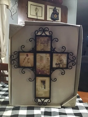 Large Metal CROSS rustic barn primitive picture frame Collage Christian Inspire - Image 1 of 4