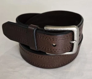 Men's Size 38 Brown Genuine Leather Sturdy Belt 313359 with Silver Buckle - Picture 1 of 15