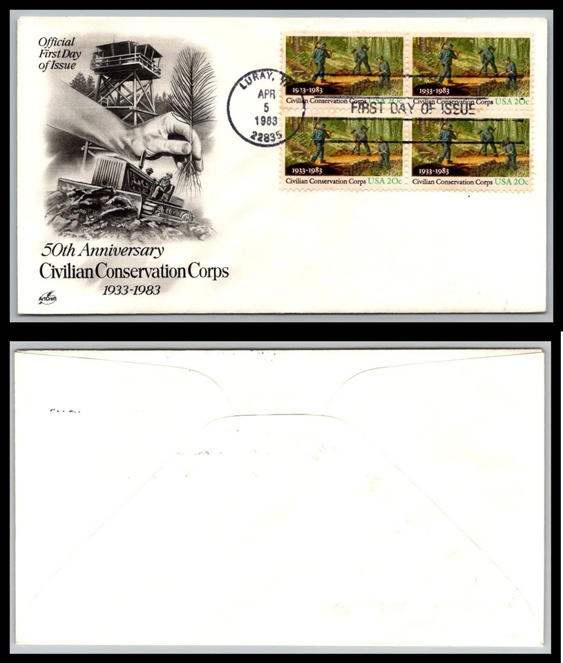 US FDC # 2037 20c Civilian Conservation ArtCraft block L.cancel 1983, 9Q2548 - Image 1 of 1
