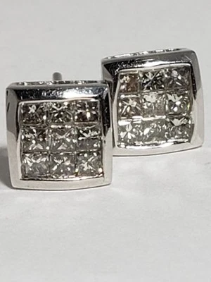 14 Karat White Gold Invisible Set Diamond Stud Earrings - Image 1 of 4