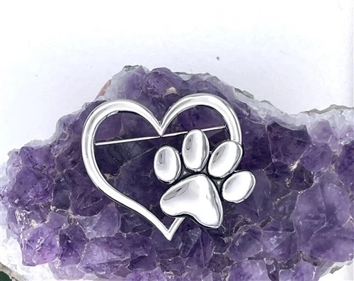 Pewter开口心形狗爪胸针 — 第 1/1 张图片