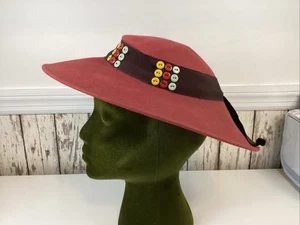 VINTAGE GIBBY SHOP LANCASTER, PA WIDE BRIM LADIES HAT WITH RIBBON BAND & BUTTONS - Picture 1 of 11