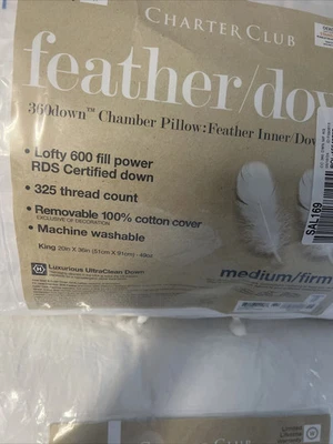 Charter Club 360 Down & Feather Chamber Medium/Firm Density Pillow, King - Image 1 of 4