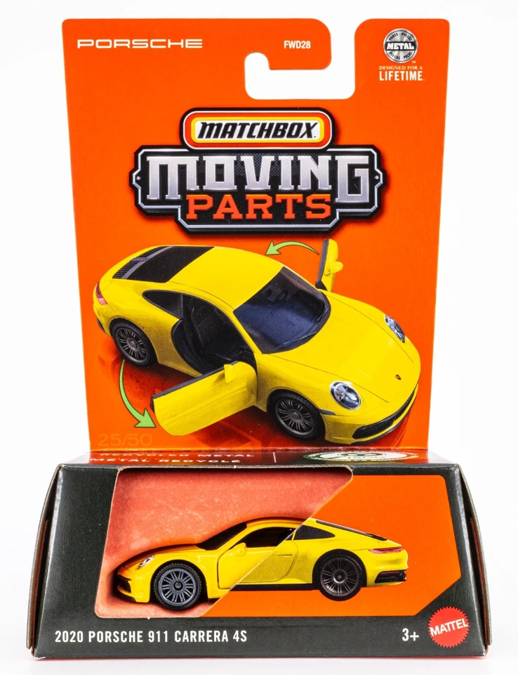 Piezas móviles Matchbox 2025 #25 Porsche 911 Carrera 4S 2020 amarillo de carreras | FSC Foto 1 de 1