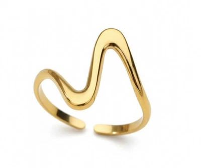 Anillo minimalista banda abierta ajustable onda chapada en oro Foto 1 de 2