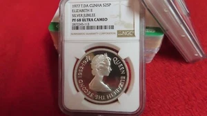 TRISTAN da CUNHA - Elizabeth II Silver Jubilee 25 Pence 1977 NGC PF68 - Picture 1 of 6