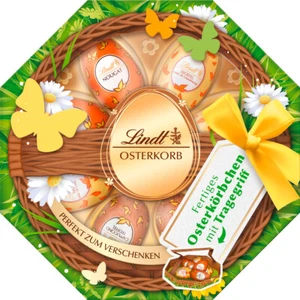 Lindt Cestino Pasqua Cassetta Con Schokoladenostereier E Maniglia 144g - Foto 1 di 1