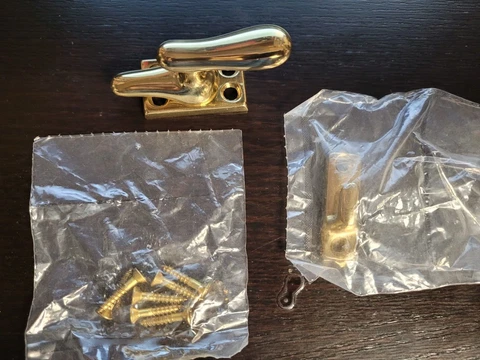 Pair of Vintage NOS Solid Brass Casement Window Sash Lock with Keeper & 6 screws Cover