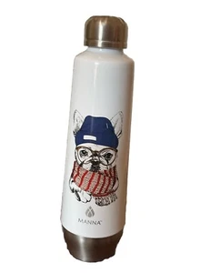 Stainless Steel Water Bottle By Manna Bulldog Scarf Glasses 18oz - Picture 1 of 8