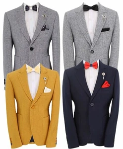 Boys Texture Blazer Slim Fit Single-Breasted Smart Casual Jacket Suit - Picture 1 of 37