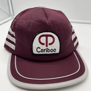 Vintage Cariboo SnapBack Ball Cap Hat Trucker Mesh Maroon White 3 Stripe - Picture 1 of 9