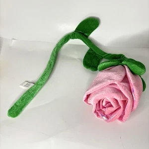 Pink Rose Flexible Plush Flower From The Heart Stuffed Animal Posable 28” Gift - Picture 1 of 6