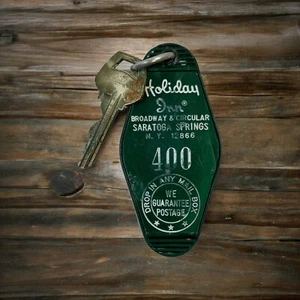 Vintage Hotel Motel Room Key and Fob HOLIDAY INN Room 400, Saratoga Springs, NY - Picture 1 of 2