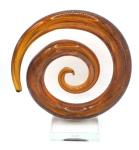 Murano Art Glass Amber Gold Fleck Hand Blown Abstract Swirl Sculpture - Picture 1 of 7