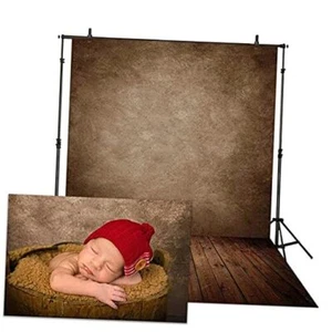 5x7ft Soft Fabric Brown Wall with Wooden Floor Photography Backdrop 5'x7' - Picture 1 of 7