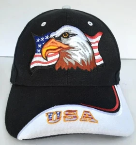 Eagle American Flag USA Black Strapback Hat Ball Cap - Picture 1 of 9