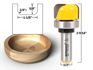 1-1/8" Diameter Bowl & Tray Template Router Bit - 1/2" Shank - Yonico 14959 - Bild 1 von 1